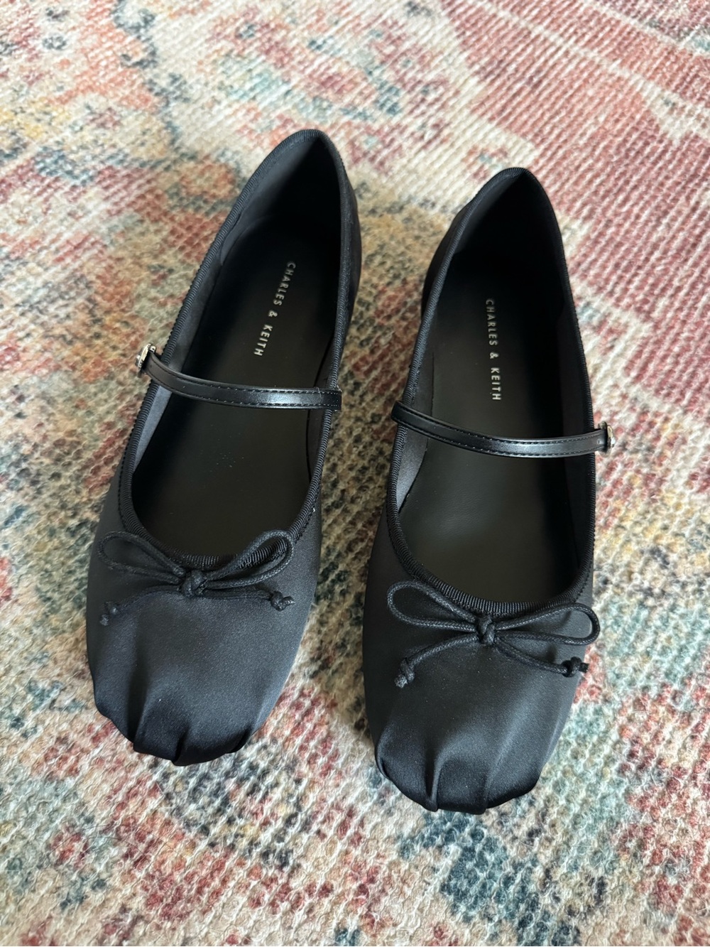 Charles & Keith Black Satin Mary Jane Ballet Flats